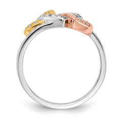 14k Tri-color Diamond Triple Heart Ring
