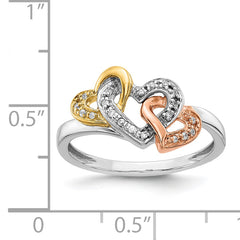 14k Tri-color Diamond Triple Heart Ring