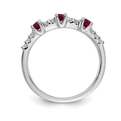 14k White Gold Diamond and Ruby 3-Stone Ring
