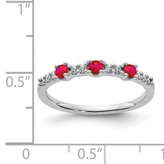14k White Gold Diamond and Ruby 3-Stone Ring