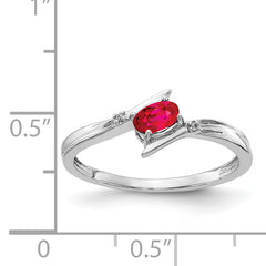 14k White Polished Oval Diamond Ruby Bypass Ring