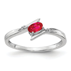 14k White Polished Oval Diamond Ruby Bypass Ring