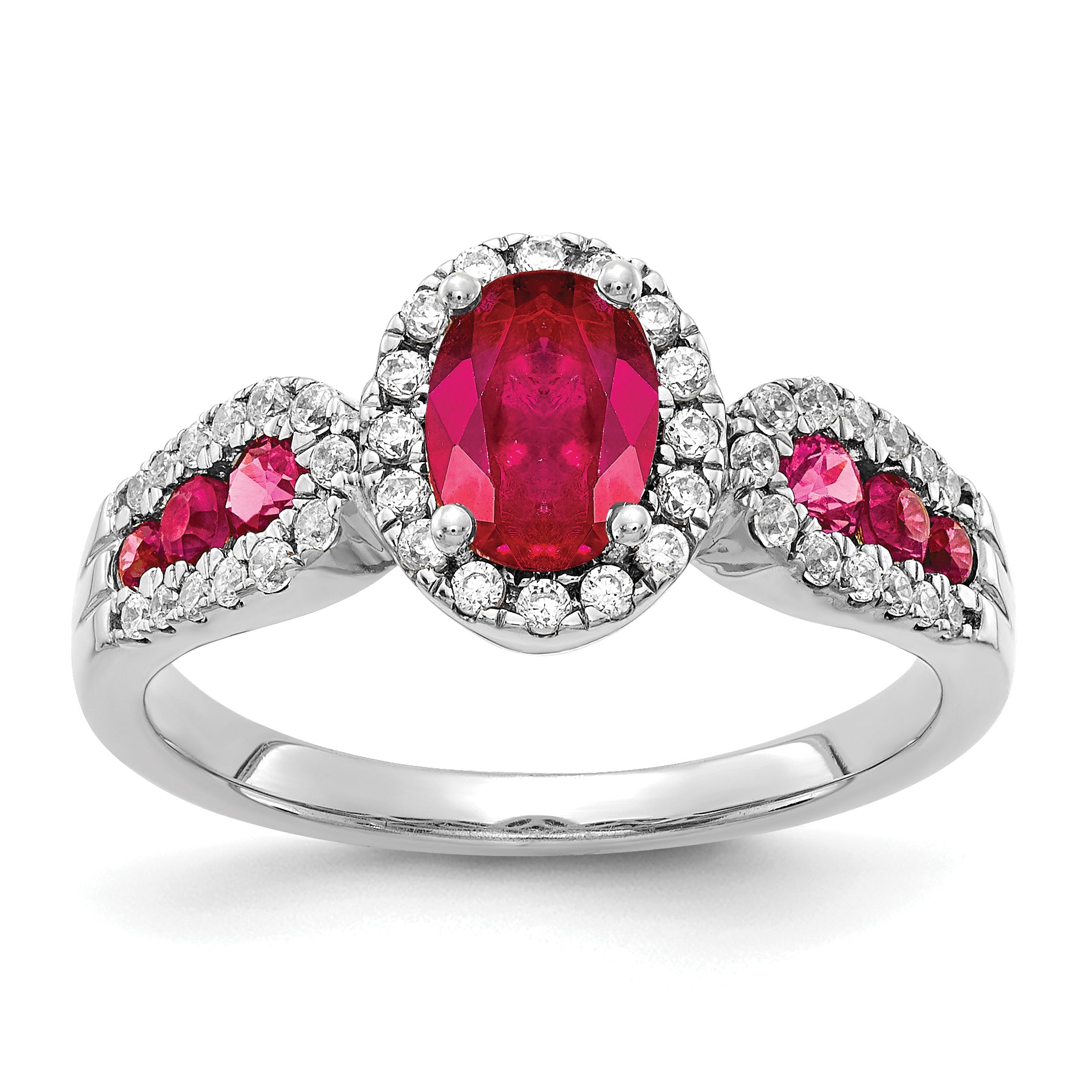 14k White Gold Diamond and Oval Ruby Ring