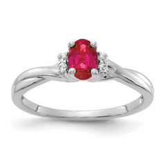 14k White Gold Diamond and Oval Ruby Ring