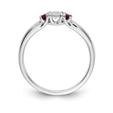 14k White Gold Diamond and Ruby 3-stone Ring