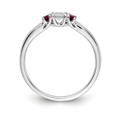 14k White Gold Diamond and Ruby 3-stone Ring