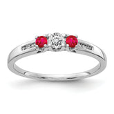 14k White Gold Diamond and Ruby 3-stone Ring