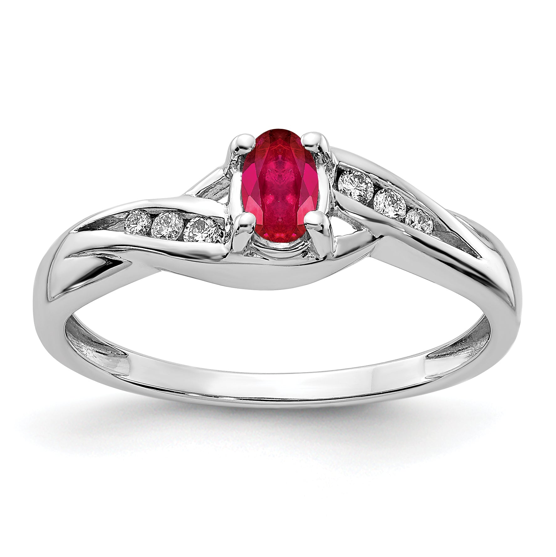14k White Gold Oval Composite Ruby and Diamond Ring