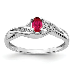 14k White Gold Oval Composite Ruby and Diamond Ring