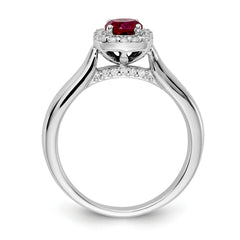 14k White Gold Diamond and Ruby Halo Ring