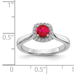 14k White Gold Diamond and Ruby Halo Ring