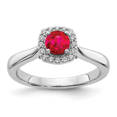 14k White Gold Diamond and Ruby Halo Ring