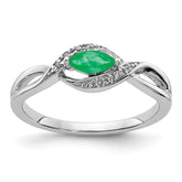 14k White Gold Diamond and Marquise Emerald Ring