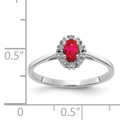 14k White Gold Diamond and Oval Ruby Halo Ring