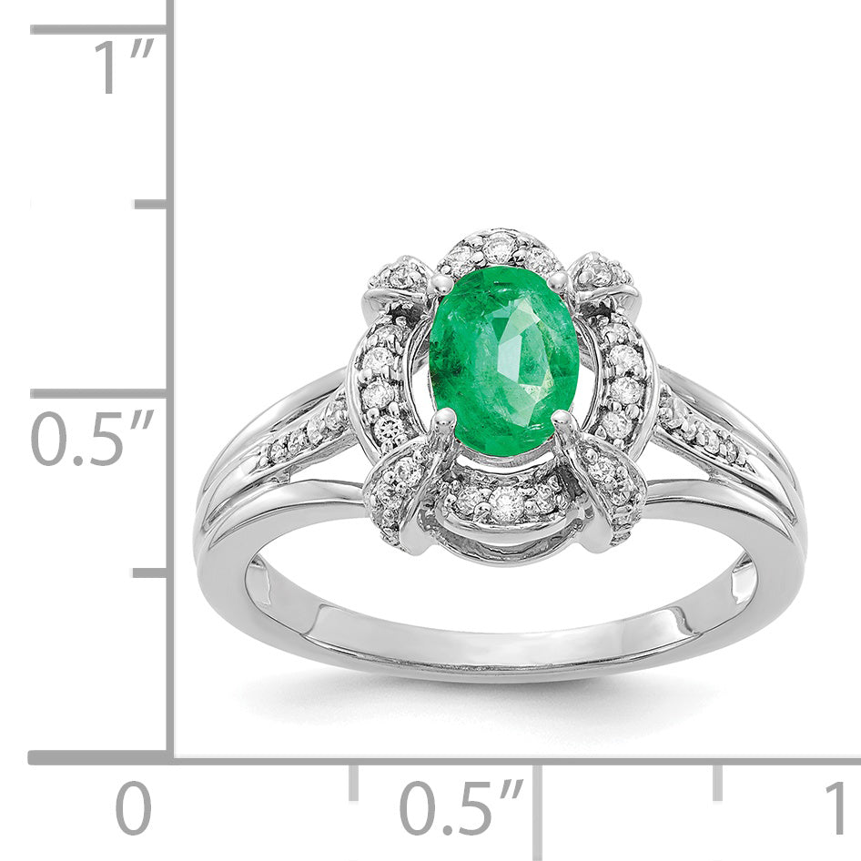 14k White Gold Diamond and Oval Emerald Ring