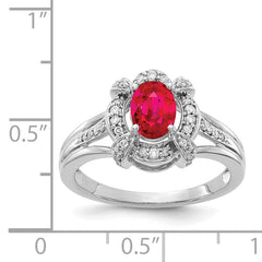 14k White Gold Diamond and Oval Ruby Ring