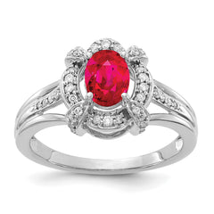 14k White Gold Diamond and Oval Ruby Ring