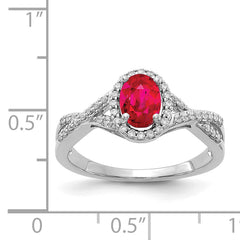 14k White Gold Diamond and Ruby Oval Halo Ring