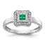 14k White Gold Square Design Emerald and Diamond Ring