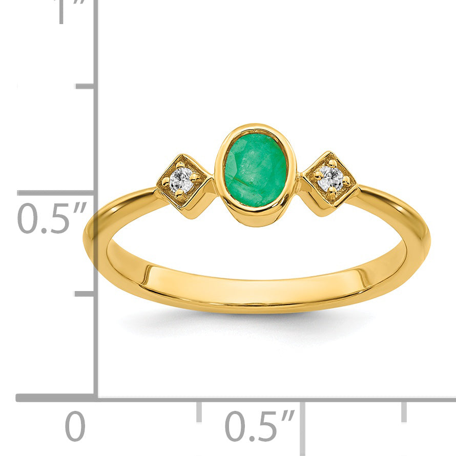 14k Oval Bezel Emerald and Diamond Ring