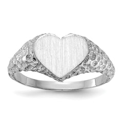 14k White Gold 8.0x9.0mm Open Back Heart Signet Ring