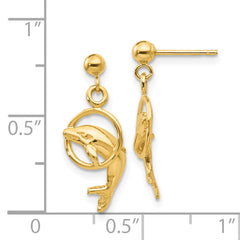 14K Gold Dolphin Dangle Earrings with Polished Finish for Women