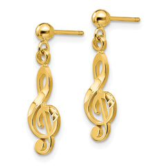 Sophia Jewelers 14K Gold Treble Clef Dangle Earrings Polished Diamond-Cut