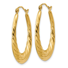 14K Gold Polished Twisted Oval Hoop Earrings for Women