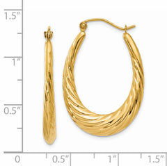 14K Gold Polished Twisted Oval Hoop Earrings for Women