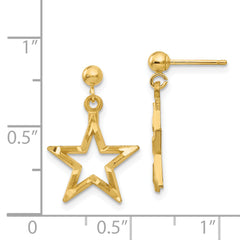 14K Gold Star Dangle Earrings with Polished Diamond-Cut Finish