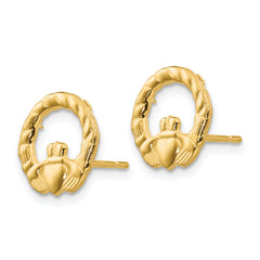 14K Gold Claddagh Button Earrings with Polished Finish for Women