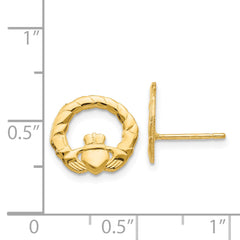 14K Gold Claddagh Button Earrings with Polished Finish for Women