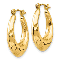 14K Gold Polished Hollow Hoop Earrings for Women Elegant Hammered Design