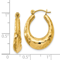14K Gold Polished Hollow Hoop Earrings for Women Elegant Hammered Design