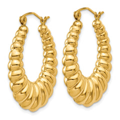14K Gold Polished Scalloped Hoop Earrings for Women Elegant Design