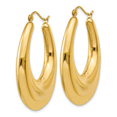 14K Gold Polished Hoop Earrings with Hollow Creole Design for Women