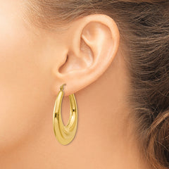 14K Gold Polished Hoop Earrings with Hollow Creole Design for Women