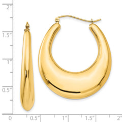 14K Gold Polished Hoop Earrings with Hollow Creole Design for Women