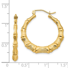 14K Gold Polished Bamboo Hoop Earrings for Women Elegant Design