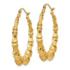 14K Gold Polished Bamboo Hoop Earrings for Elegant Women