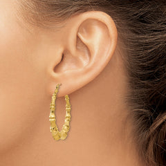 14K Gold Polished Bamboo Hoop Earrings for Elegant Women