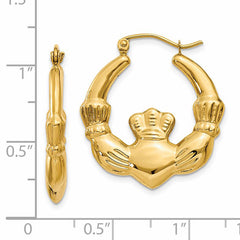 14K Gold Polished Claddagh Hoop Earrings for Women