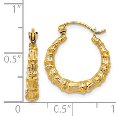 14K Gold Polished Bamboo Hoop Earrings with Elegant Hollow Design