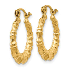 14K Gold Polished Bamboo Hoop Earrings for Women Elegant Creole Design