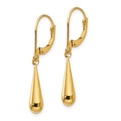 14K Gold Polished Teardrop Dangle Earrings with Leverback Closure