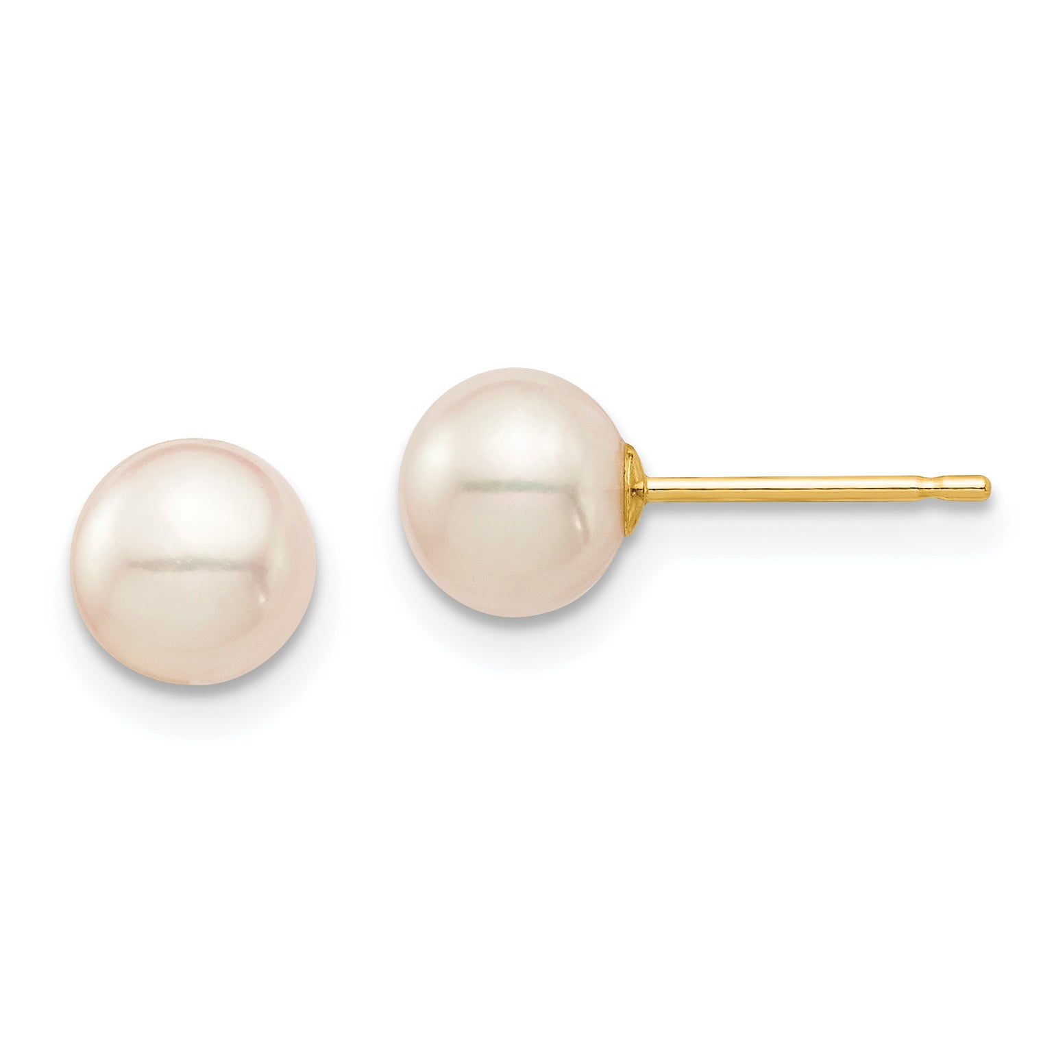 14K Madi K 6-7mm White Round Freshwater Cultured Pearl Stud Post Earrings