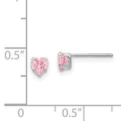 14K White Gold Heart Stud Earrings with Polished Pink CZ