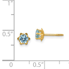 14K Gold March Birthstone Stud Earrings with Polished CZ