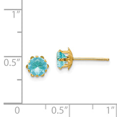 14K Gold CZ March Birthstone Stud Earrings Polished Nickel Free