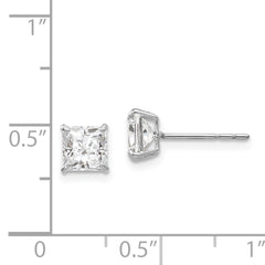 14K White Gold Square CZ Stud Earrings with Polished Rhodium Finish